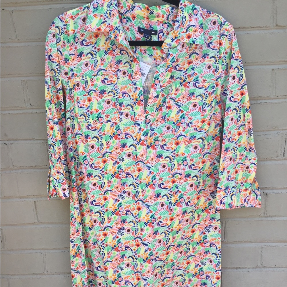 NWT Gap Size M Floral Tunic Blouse Preppy 100% Cotton